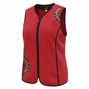 Bob Mackie Wearable Art Red Fleece Zip-Up Vest Sun Mandala Embroidery, Size XL